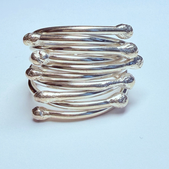 Jewelry - Modernist 10 Link Stack 17mm Band Sterling Silver 925 Artisan Abstract Ring
